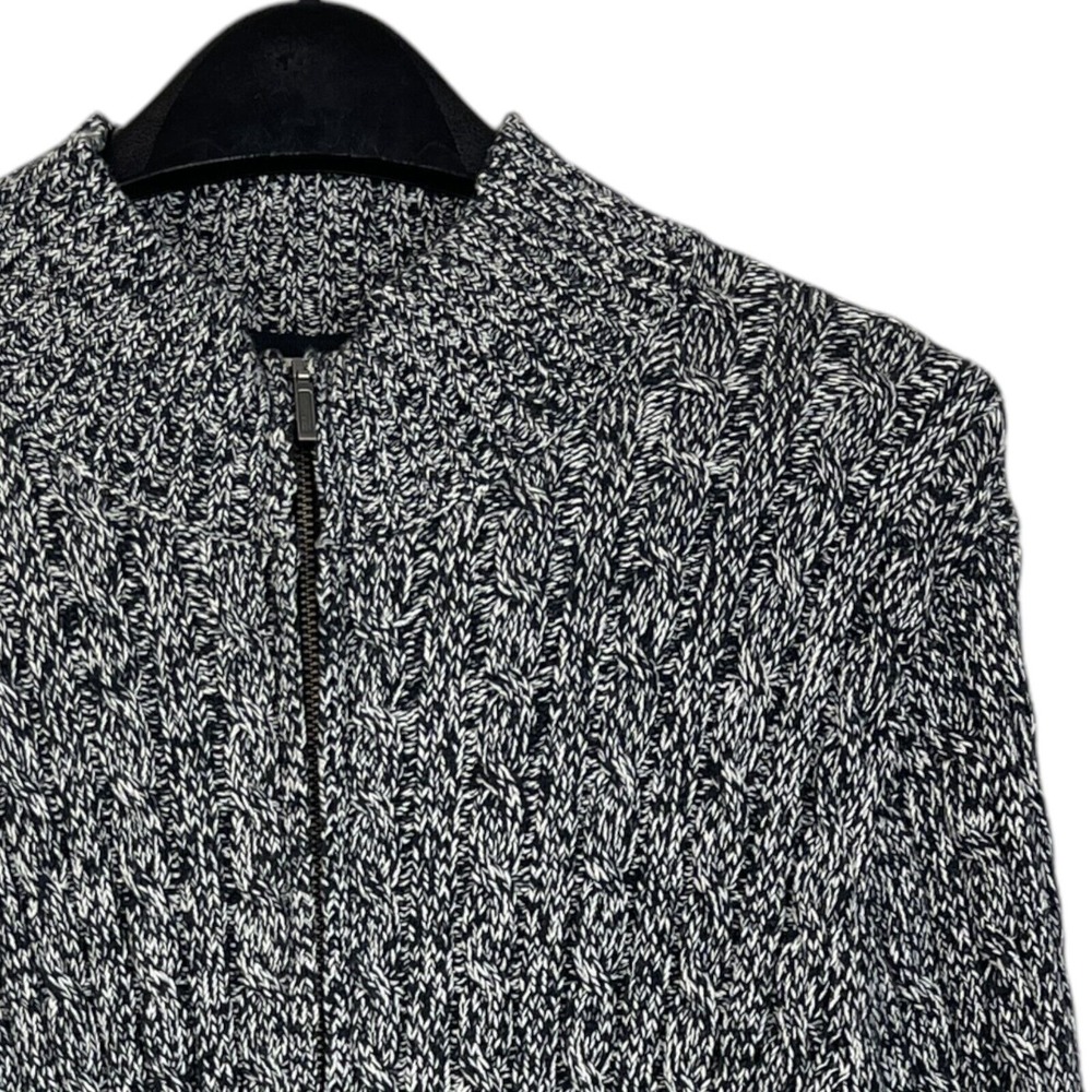 LL‎ Bean Womens 1X Plus Cable-Knit Cotton Mock Neck Sweater Full Zip Black Grey